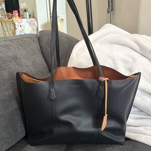 Tory Burch Black Leather Tote with Tan Interior
